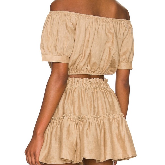 Eberjey Linen Harper Top and Skirt Set in Khaki - Picture 2 of 8